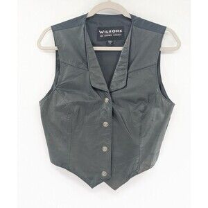 Wilsons Leather Vintage Women’s Snap Front Sleeveless Green Leather Vest Size M